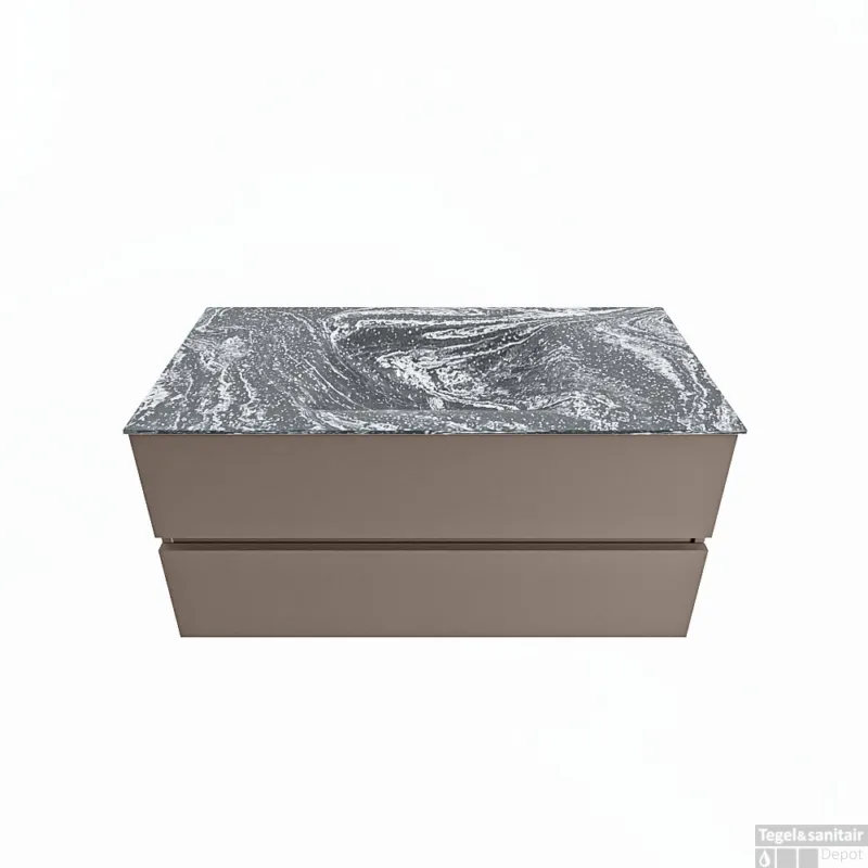 Dagaanbieding MONDIAZ VICA-DLUX 100cm badmeubel onderkast Smoke 2 lades. Inbouw wastafel CLOUD midden zonder kraangat, kleur Lava.