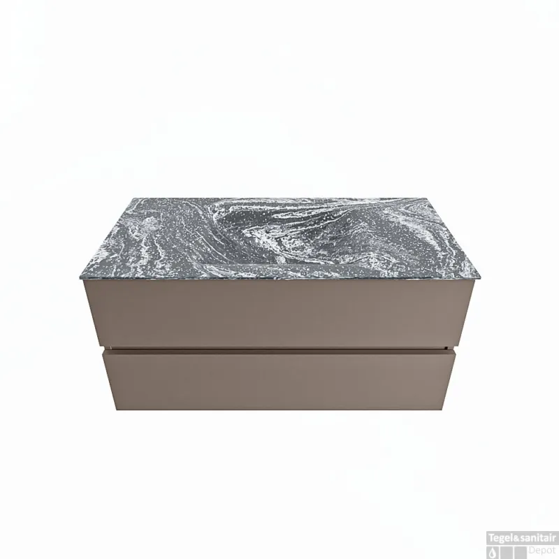 Beste Prijs MONDIAZ VICA-DLUX 100cm badmeubel onderkast Smoke 2 lades. Inbouw wastafel CLOUD midden 1 kraangat, kleur Lava.