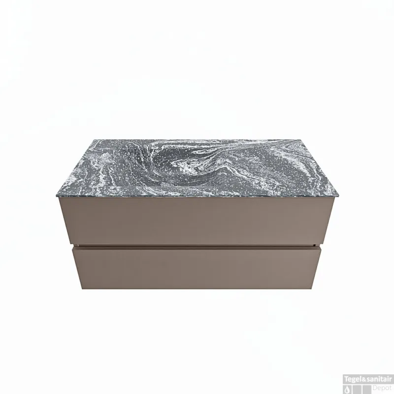 Uitverkoop MONDIAZ VICA-DLUX 100cm badmeubel onderkast Smoke 2 lades. Inbouw wastafel CLOUD links 1 kraangat, kleur Lava.