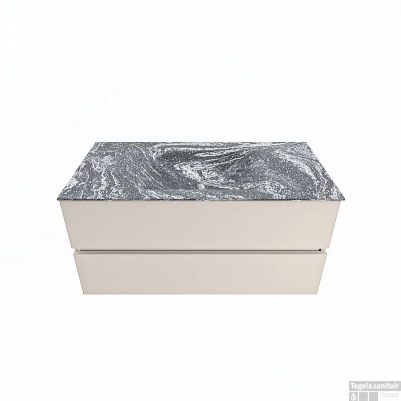Flitsaanbieding MONDIAZ VICA-DLUX 100cm badmeubel onderkast Linen 2 lades. Inbouw wastafel CLOUD midden 1 kraangat, kleur Lava.