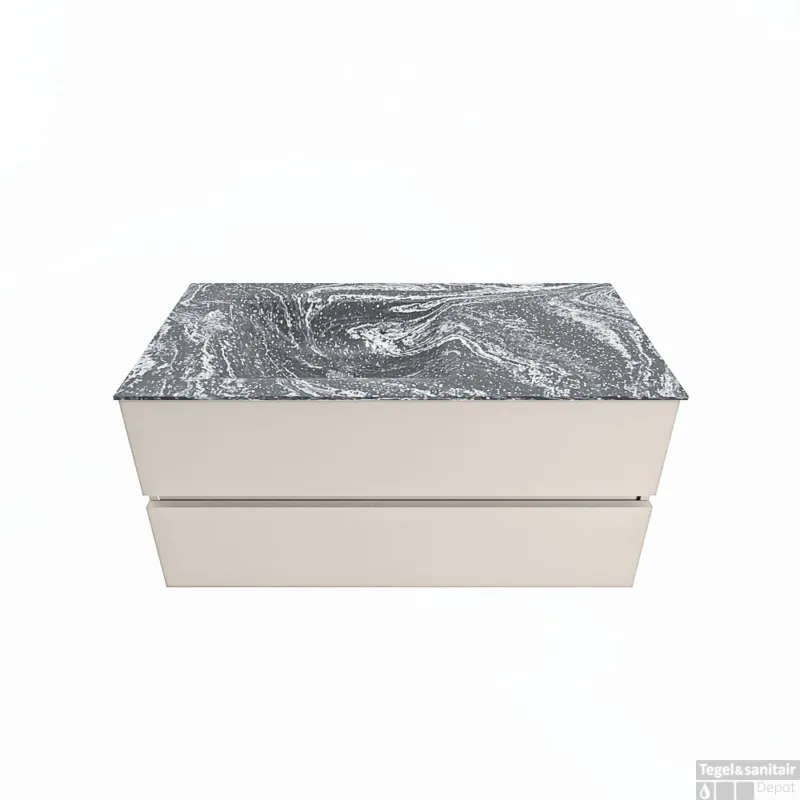 MONDIAZ VICA-DLUX 100cm badmeubel onderkast Linen 2 lades. Inbouw wastafel CLOUD links 1 kraangat, kleur Lava. Shop Nu