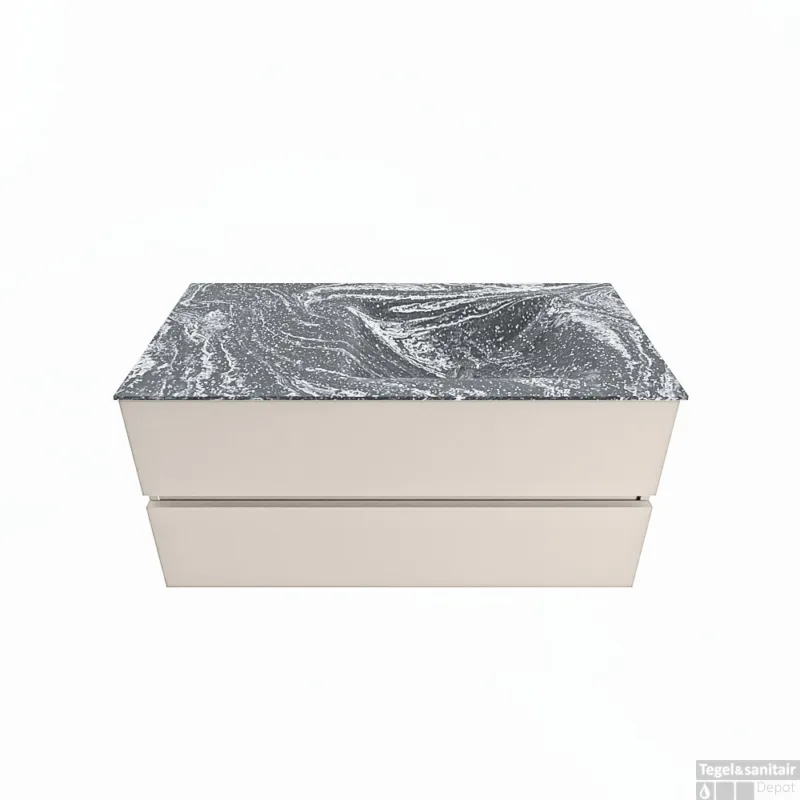 MONDIAZ VICA-DLUX 100cm badmeubel onderkast Linen 2 lades. Inbouw wastafel CLOUD rechts 1 kraangat, kleur Lava. Korting
