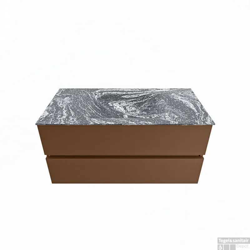 Koop Vandaag MONDIAZ VICA-DLUX 100cm badmeubel onderkast Rust 2 lades. Inbouw wastafel CLOUD midden 1 kraangat, kleur Lava.