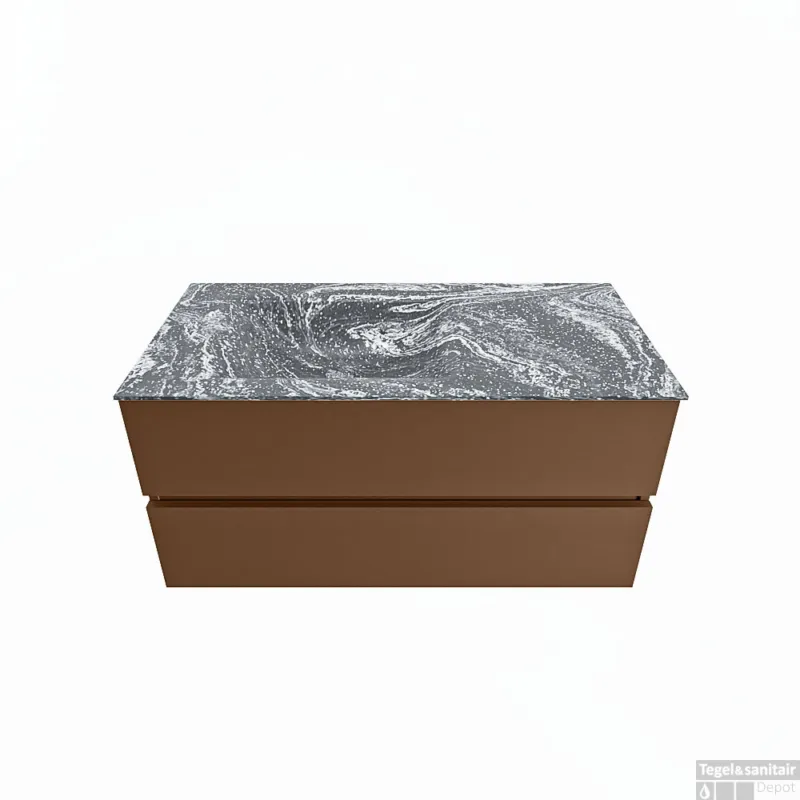 MONDIAZ VICA-DLUX 100cm badmeubel onderkast Rust 2 lades. Inbouw wastafel CLOUD links 1 kraangat, kleur Lava. Gratis Retour