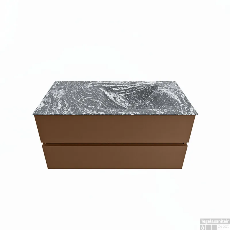 MONDIAZ VICA-DLUX 100cm badmeubel onderkast Rust 2 lades. Inbouw wastafel CLOUD rechts 1 kraangat, kleur Lava. Veilige Betaling