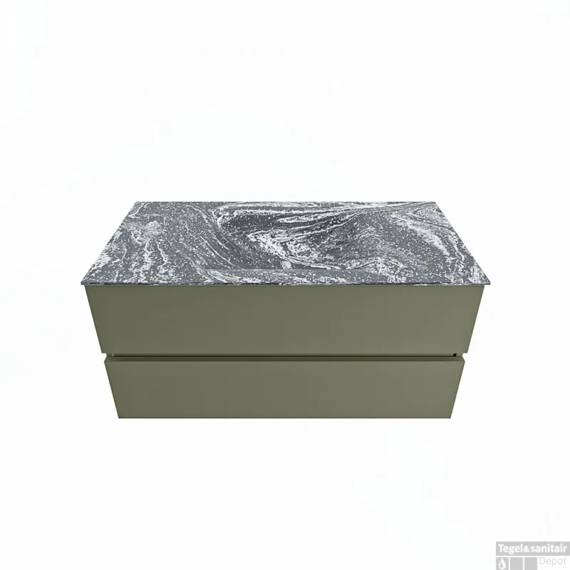 MONDIAZ VICA-DLUX 100cm badmeubel onderkast Army 2 lades. Inbouw wastafel CLOUD midden zonder kraangat, kleur Lava. Hoge Kwaliteit