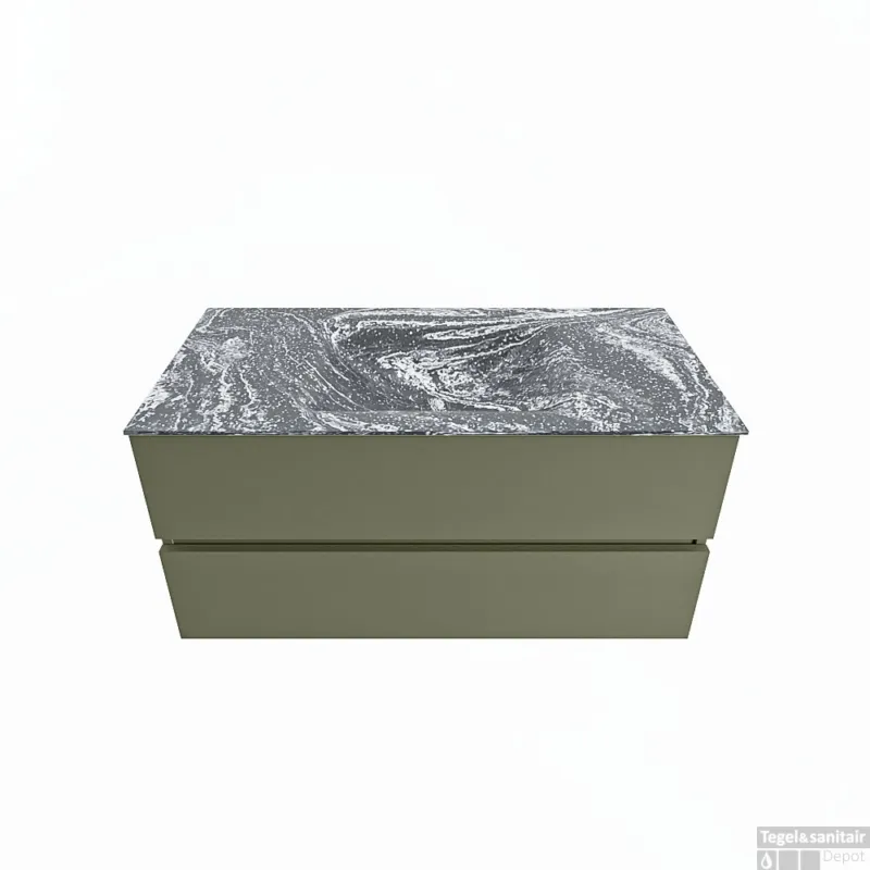 MONDIAZ VICA-DLUX 100cm badmeubel onderkast Army 2 lades. Inbouw wastafel CLOUD midden 1 kraangat, kleur Lava. Tijdelijk Beschikbaar