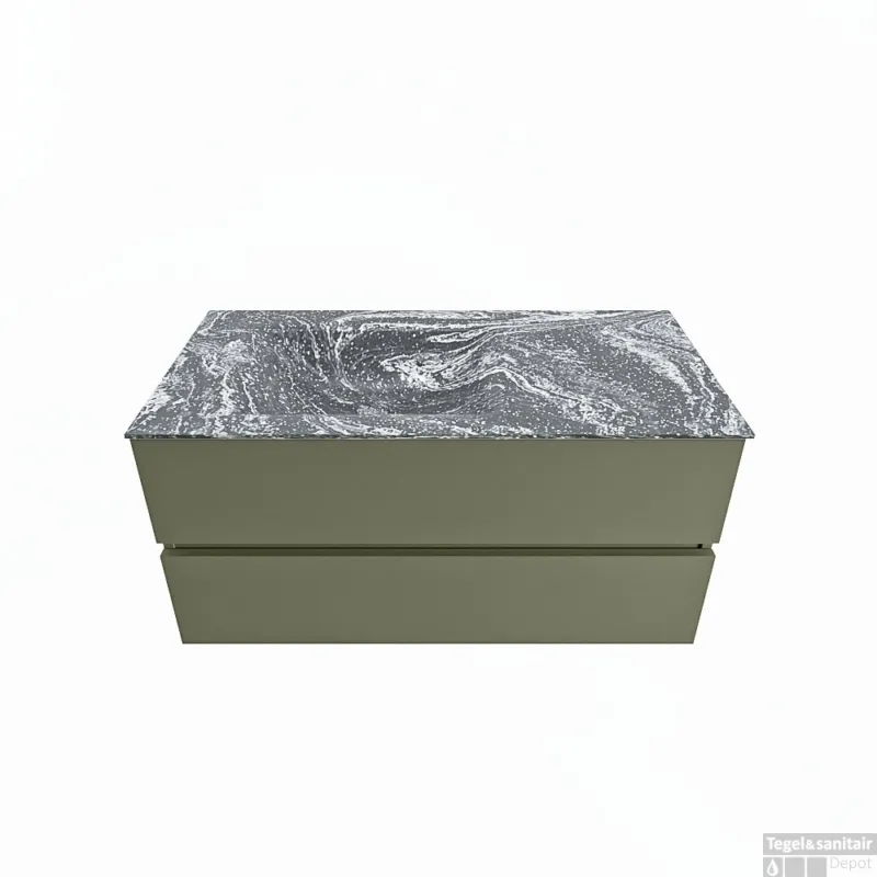 Flitsaanbieding MONDIAZ VICA-DLUX 100cm badmeubel onderkast Army 2 lades. Inbouw wastafel CLOUD links 1 kraangat, kleur Lava.