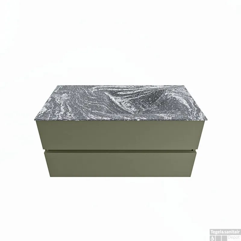 MONDIAZ VICA-DLUX 100cm badmeubel onderkast Army 2 lades. Inbouw wastafel CLOUD rechts 1 kraangat, kleur Lava. Voordeelprijs