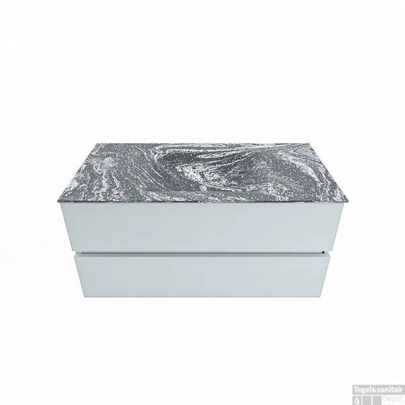 Seizoensaanbieding MONDIAZ VICA-DLUX 100cm badmeubel onderkast Clay 2 lades. Inbouw wastafel CLOUD midden zonder kraangat, kleur Lava.