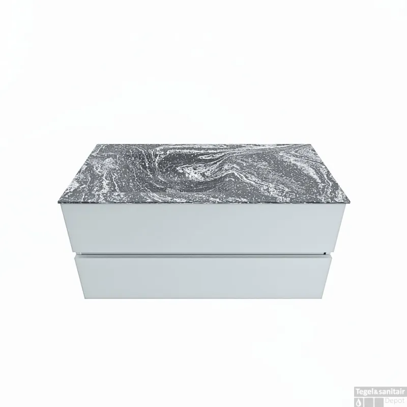 MONDIAZ VICA-DLUX 100cm badmeubel onderkast Clay 2 lades. Inbouw wastafel CLOUD links zonder kraangat, kleur Lava. Uitverkoop