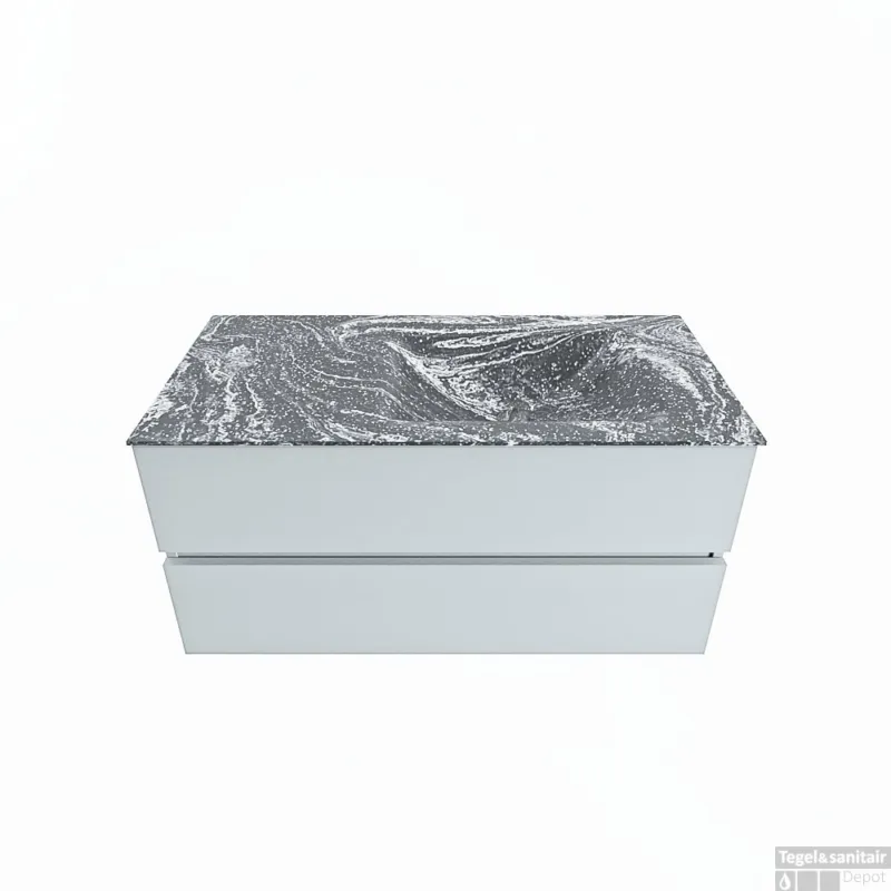 Express Levering MONDIAZ VICA-DLUX 100cm badmeubel onderkast Clay 2 lades. Inbouw wastafel CLOUD rechts 1 kraangat, kleur Lava.