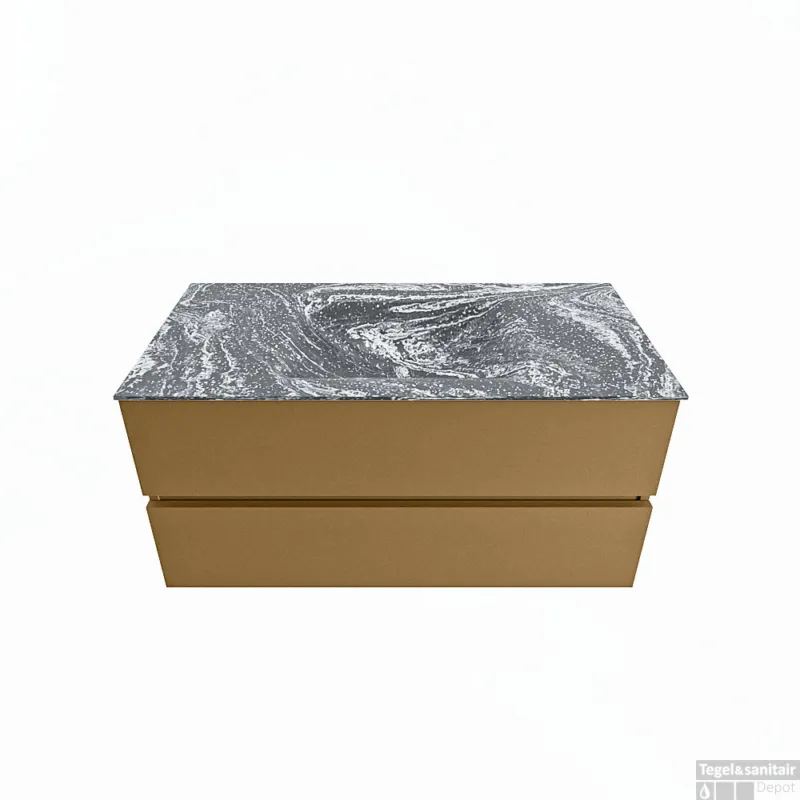 Actieprijs MONDIAZ VICA-DLUX 100cm badmeubel onderkast Oro 2 lades. Inbouw wastafel CLOUD midden zonder kraangat, kleur Lava.