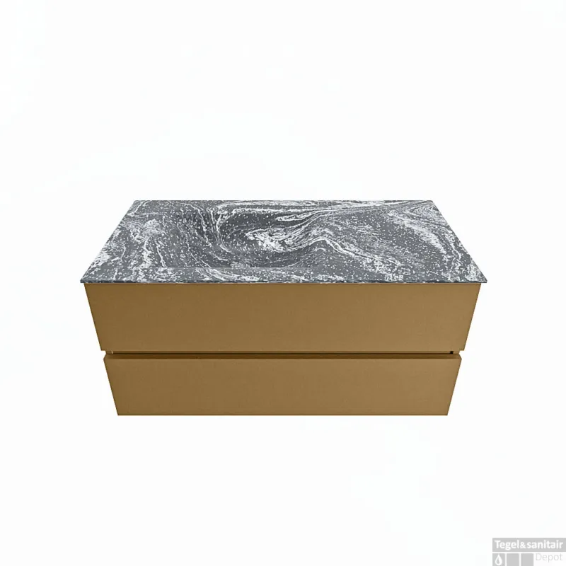 Direct Verzonden MONDIAZ VICA-DLUX 100cm badmeubel onderkast Oro 2 lades. Inbouw wastafel CLOUD links zonder kraangat, kleur Lava.