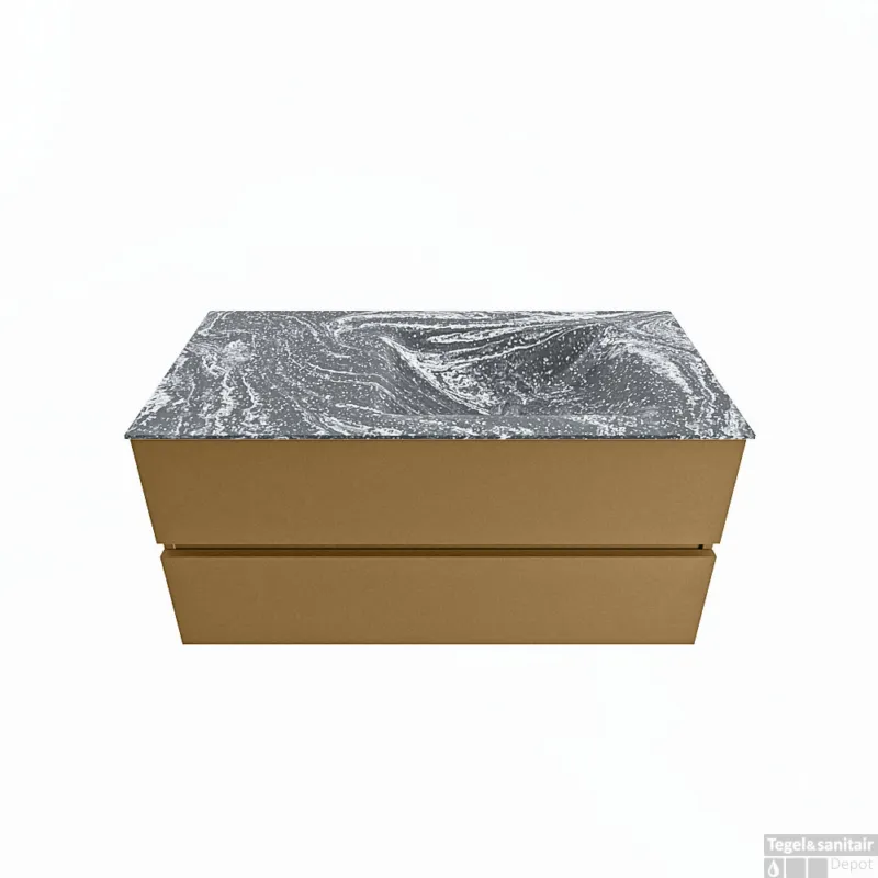 Direct Beschikbaar MONDIAZ VICA-DLUX 100cm badmeubel onderkast Oro 2 lades. Inbouw wastafel CLOUD rechts zonder kraangat, kleur Lava.