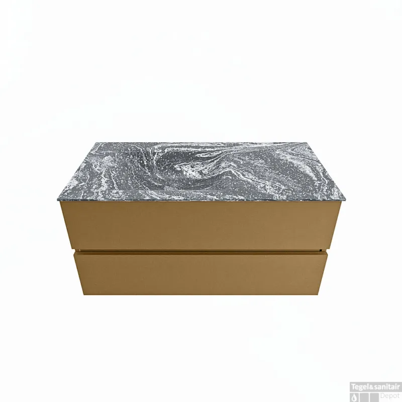 Seizoensaanbieding MONDIAZ VICA-DLUX 100cm badmeubel onderkast Oro 2 lades. Inbouw wastafel CLOUD links 1 kraangat, kleur Lava.