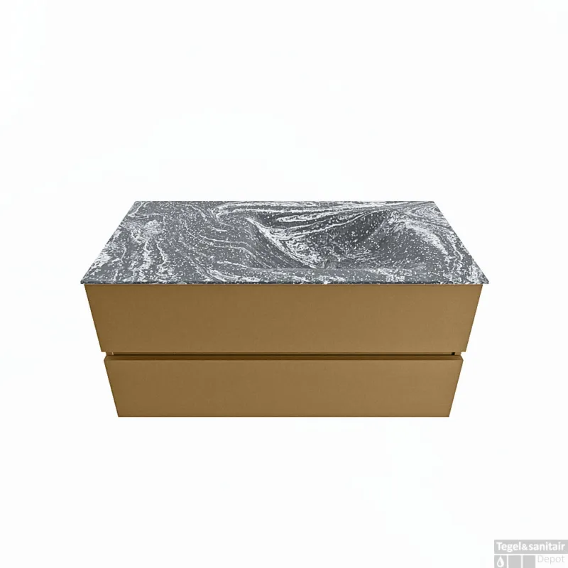 MONDIAZ VICA-DLUX 100cm badmeubel onderkast Oro 2 lades. Inbouw wastafel CLOUD rechts 1 kraangat, kleur Lava. Nieuw