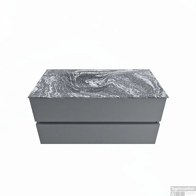 MONDIAZ VICA-DLUX 100cm badmeubel onderkast Plata 2 lades. Inbouw wastafel CLOUD links zonder kraangat, kleur Lava. Fabrieksprijs