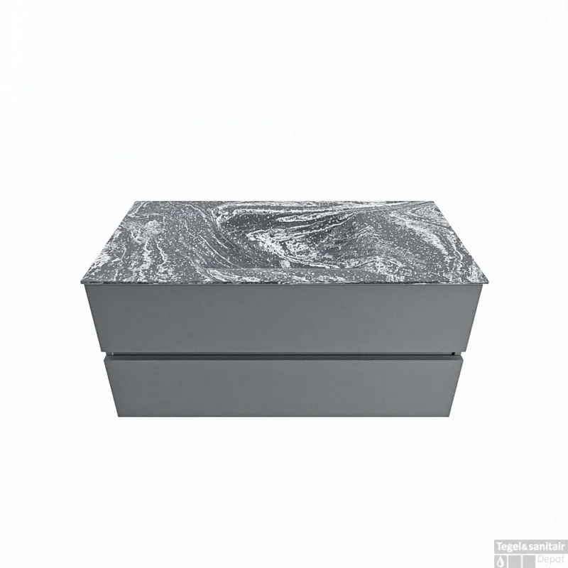 Beste Prijs MONDIAZ VICA-DLUX 100cm badmeubel onderkast Plata 2 lades. Inbouw wastafel CLOUD midden 1 kraangat, kleur Lava.