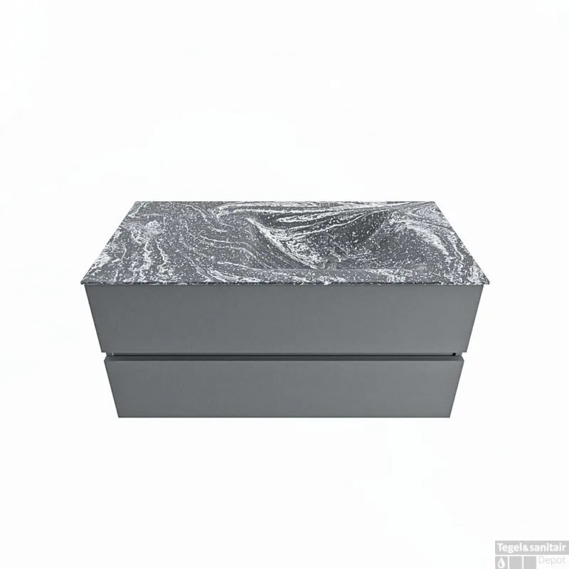MONDIAZ VICA-DLUX 100cm badmeubel onderkast Plata 2 lades. Inbouw wastafel CLOUD rechts 1 kraangat, kleur Lava. Tijdelijk Beschikbaar