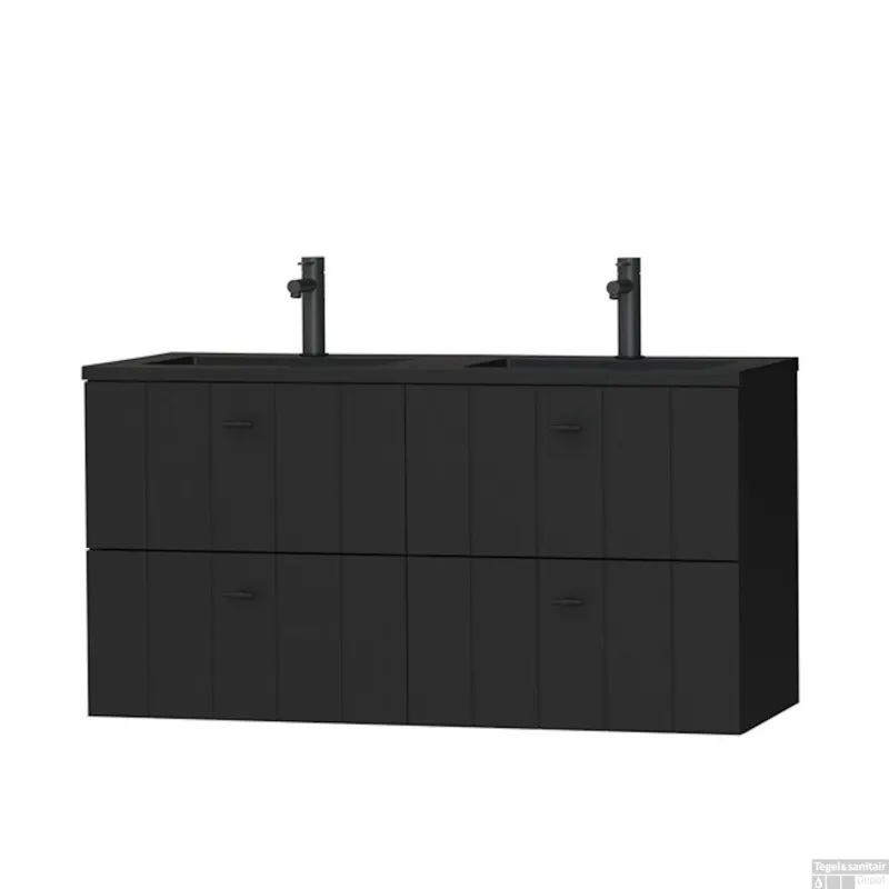 Tiger Maryport Meubelset 120 cm met 4 lades Mat zwart incl Quadro wastafel Mat zwart - 1496028916 Hoge Kwaliteit