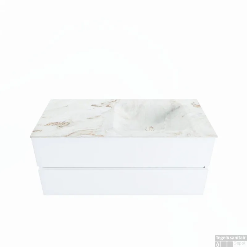 Korting MONDIAZ VICA-DLUX 110cm badmeubel onderkast Talc 2 lades. Inbouw wastafel CLOUD rechts zonder kraangat, kleur Frappe.