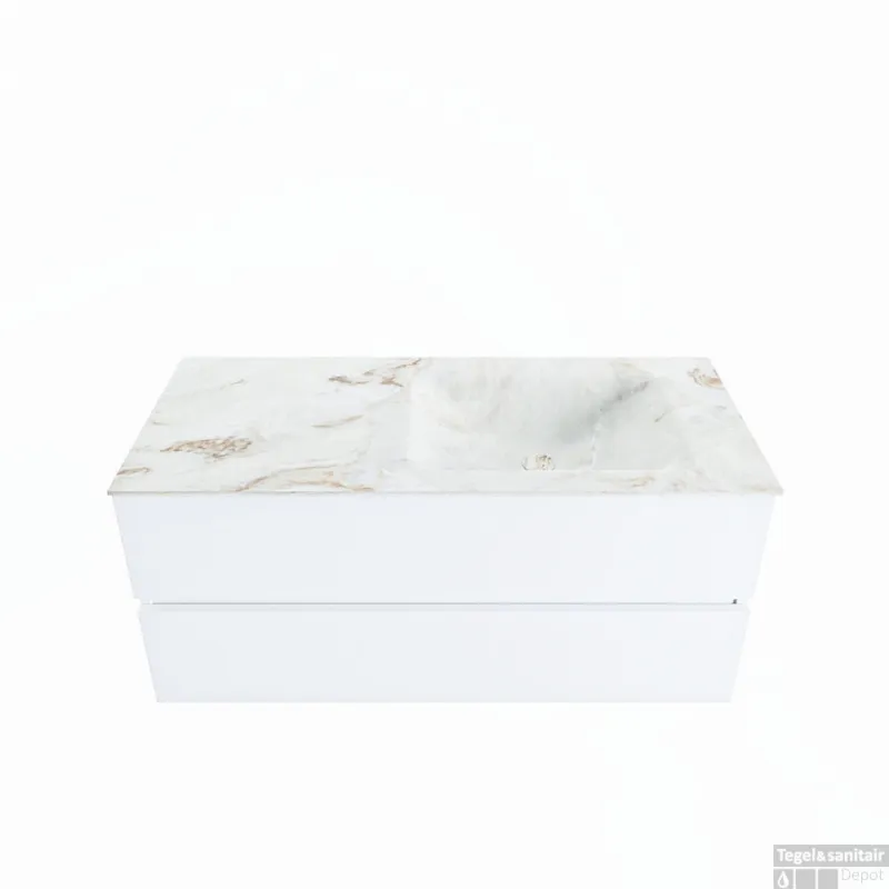 Veilige Betaling MONDIAZ VICA-DLUX 110cm badmeubel onderkast Talc 2 lades. Inbouw wastafel CLOUD rechts 1 kraangat, kleur Frappe.