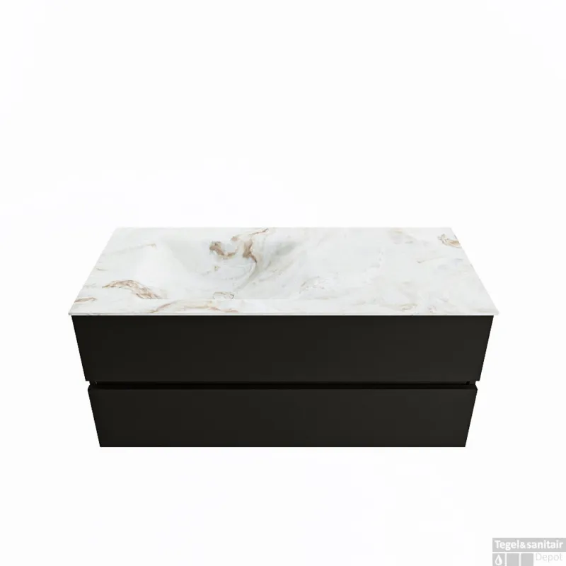 Weekendaanbieding MONDIAZ VICA-DLUX 110cm badmeubel onderkast Urban 2 lades. Inbouw wastafel CLOUD links 1 kraangat, kleur Frappe.