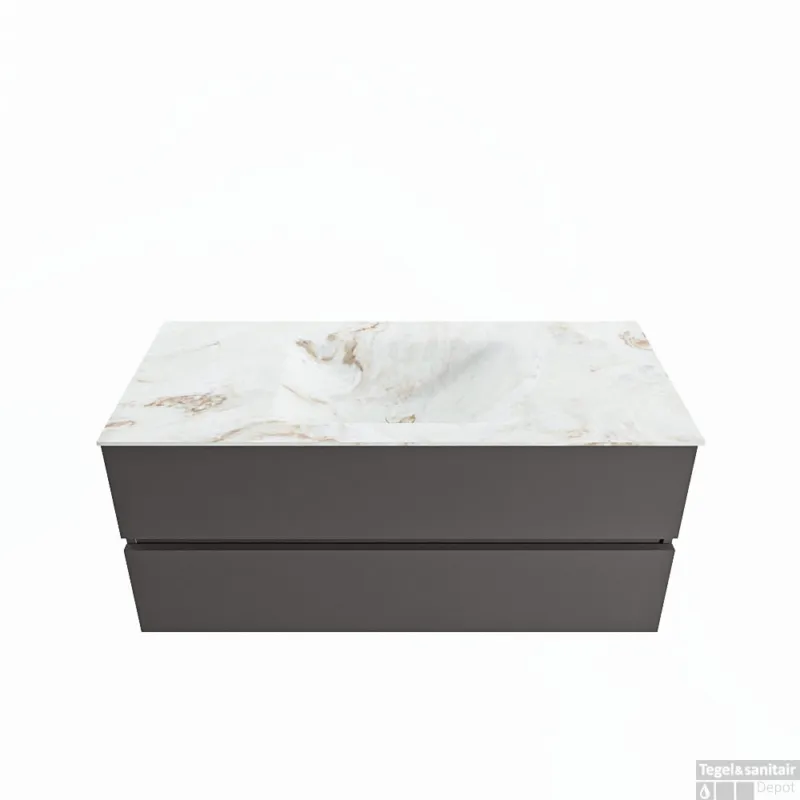 MONDIAZ VICA-DLUX 110cm badmeubel onderkast Dark grey 2 lades. Inbouw wastafel CLOUD midden zonder kraangat, kleur Frappe. Nieuw