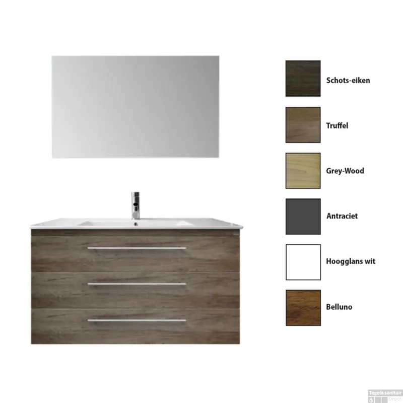 Gereduceerde Prijs Badkamermeubelset Sanicare Q15 3 Laden Grey-Wood (spiegel optioneel)