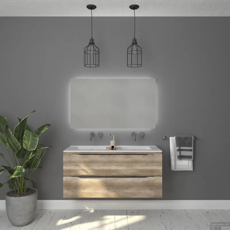 Badkamermeubelset Gliss Design Hera Mat Zwart 120cm 4 Laden Oud Grijs Eiken (Keuze Wastafel) Beste Prijs