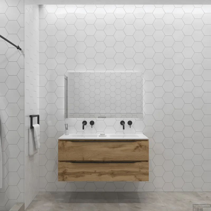 Badkamermeubelset Gliss Design Hera Mat Zwart 120cm 4 Laden Rustiek Eiken (Keuze Wastafel) Bestel Nu