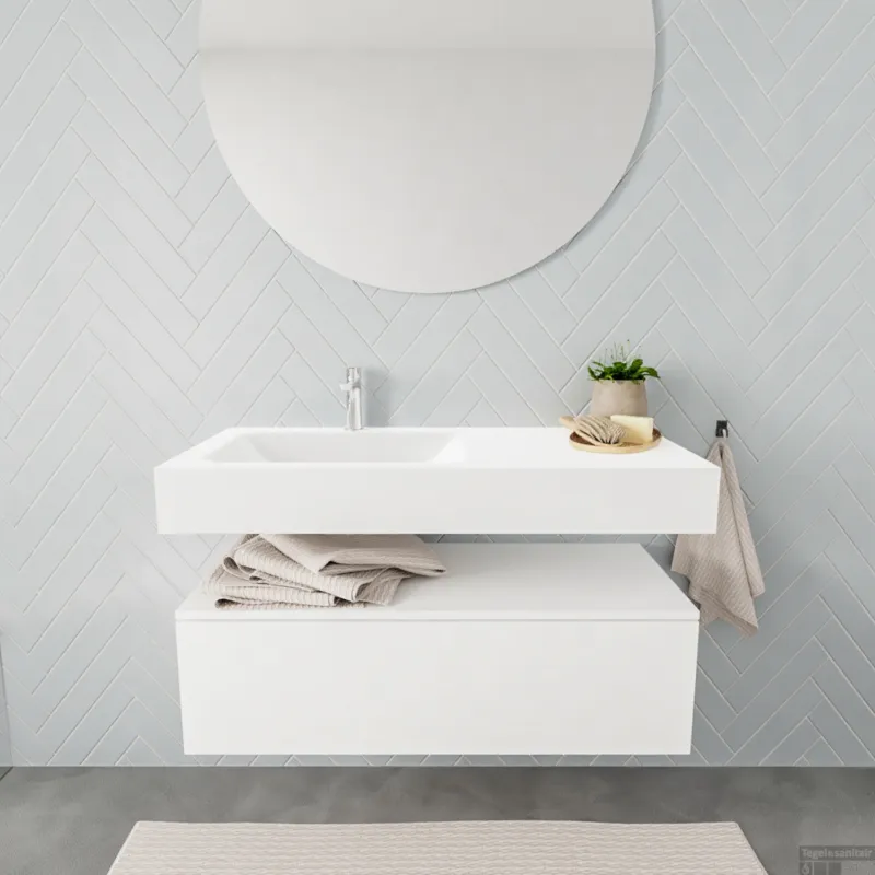 Badkamermeubel BWS Ibiza 100 cm Solid Surface Wastafel Mat Wit (zes varianten) Nieuw
