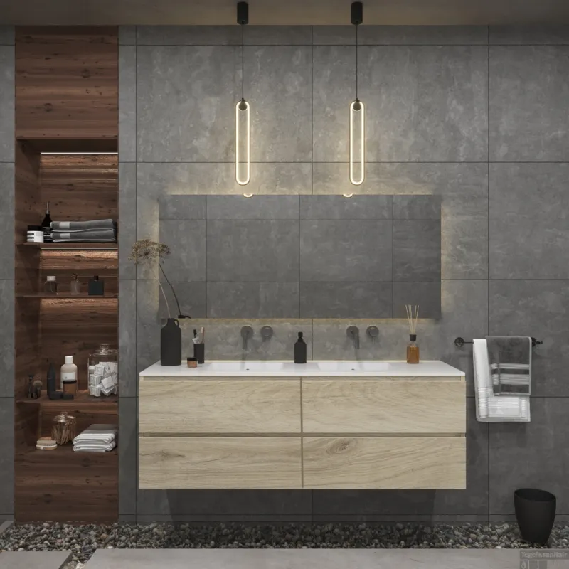 Badkamermeubelset Gliss Zeus 200 cm Licht Grijs Eiken Direct Beschikbaar