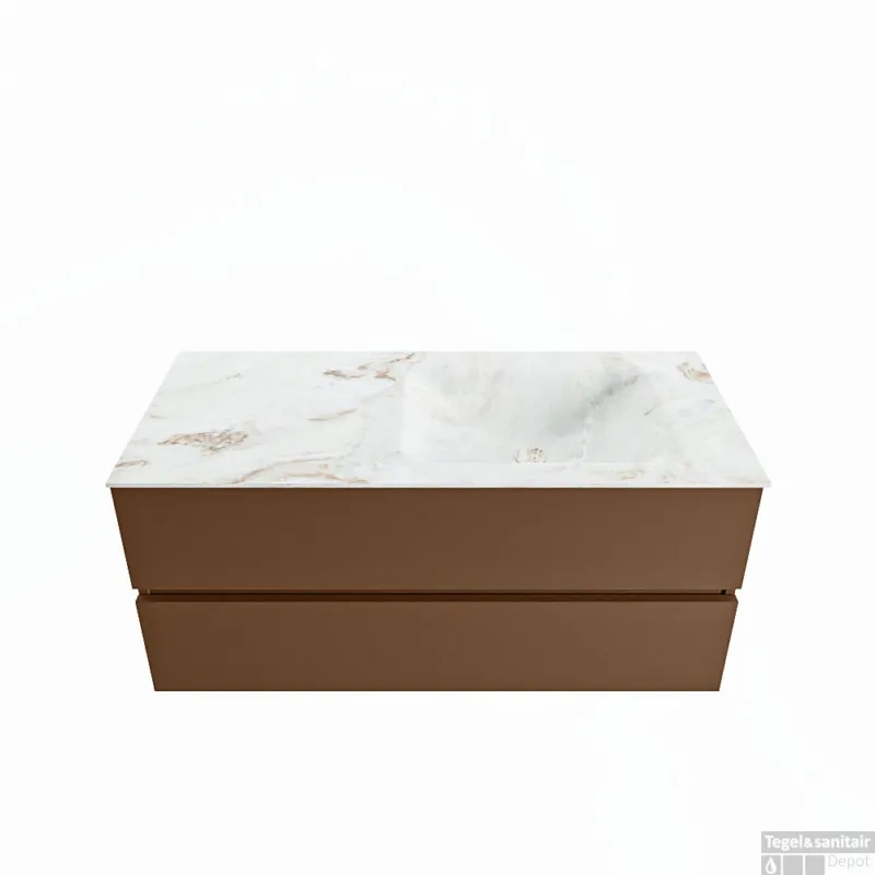 MONDIAZ VICA-DLUX 110cm badmeubel onderkast Rust 2 lades. Inbouw wastafel CLOUD rechts 1 kraangat, kleur Frappe. Flitsaanbieding