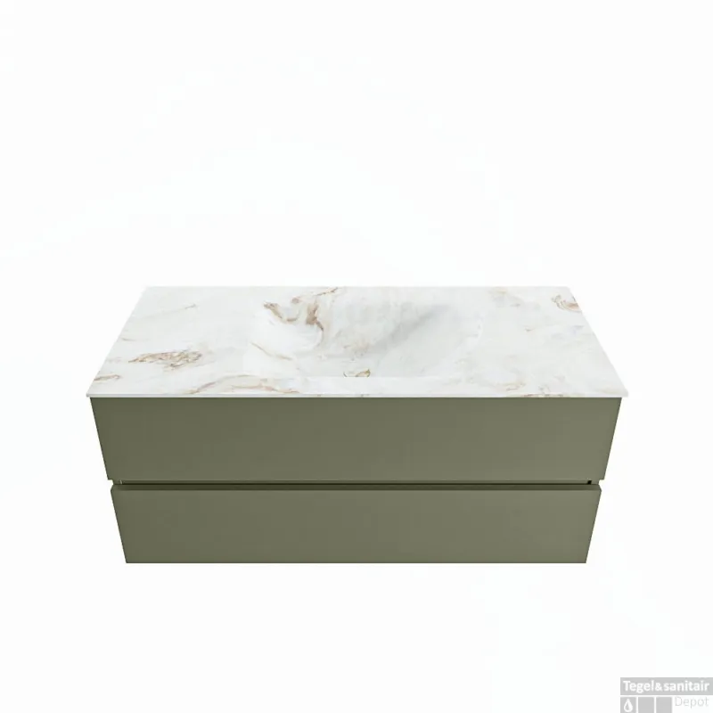 MONDIAZ VICA-DLUX 110cm badmeubel onderkast Army 2 lades. Inbouw wastafel CLOUD midden 1 kraangat, kleur Frappe. Beste Prijs