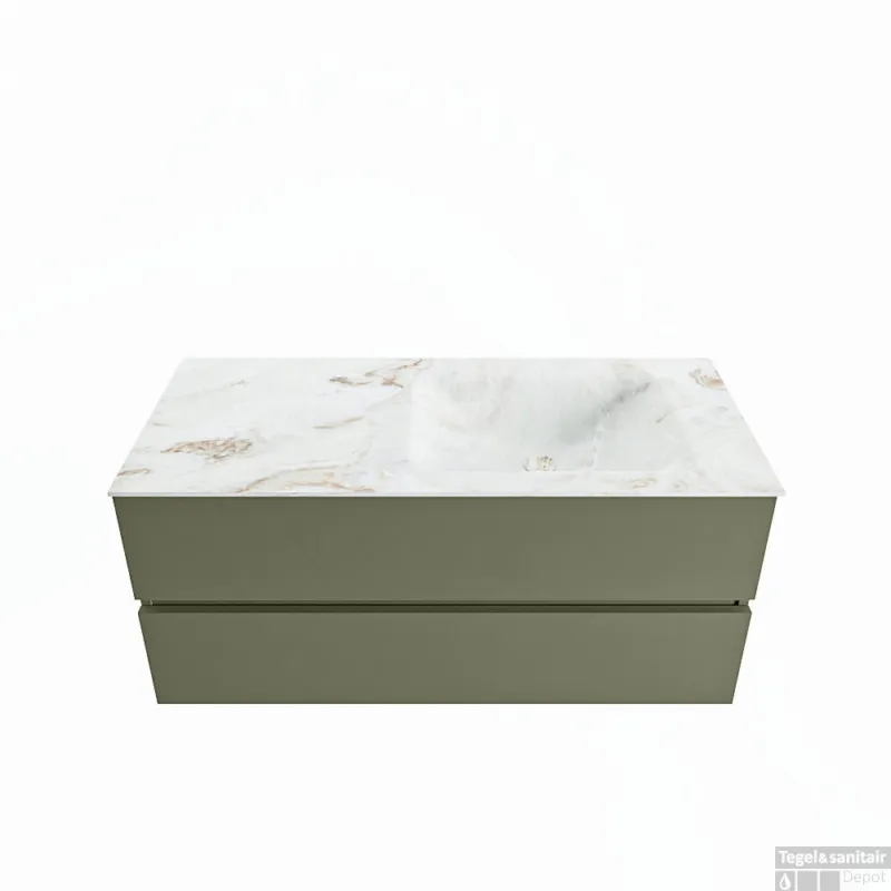 MONDIAZ VICA-DLUX 110cm badmeubel onderkast Army 2 lades. Inbouw wastafel CLOUD rechts 1 kraangat, kleur Frappe. Aanbieding