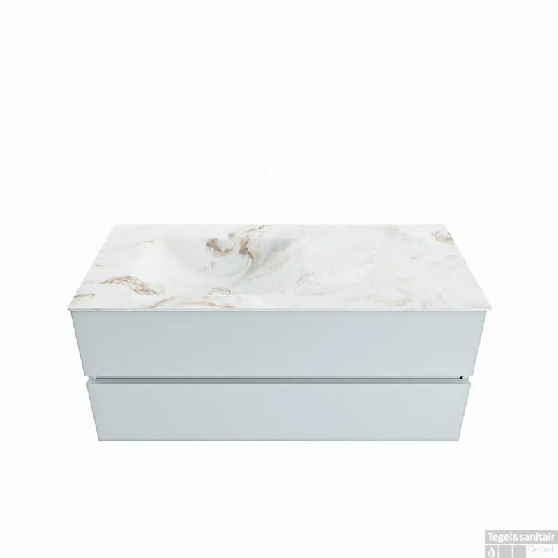 Koop Vandaag MONDIAZ VICA-DLUX 110cm badmeubel onderkast Clay 2 lades. Inbouw wastafel CLOUD links zonder kraangat, kleur Frappe.