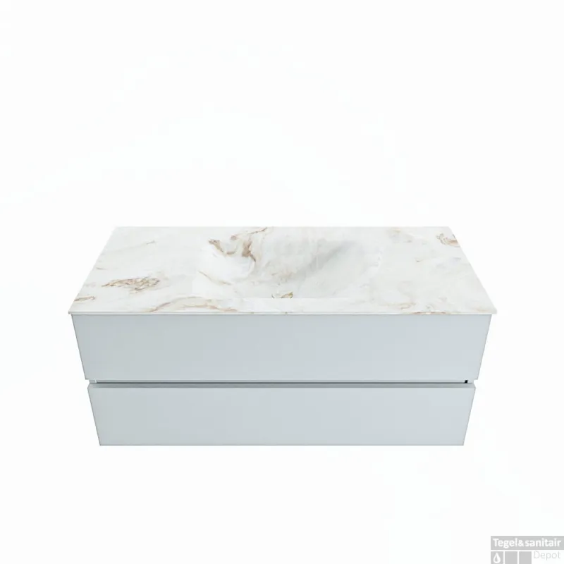 MONDIAZ VICA-DLUX 110cm badmeubel onderkast Clay 2 lades. Inbouw wastafel CLOUD midden 1 kraangat, kleur Frappe. Dagaanbieding