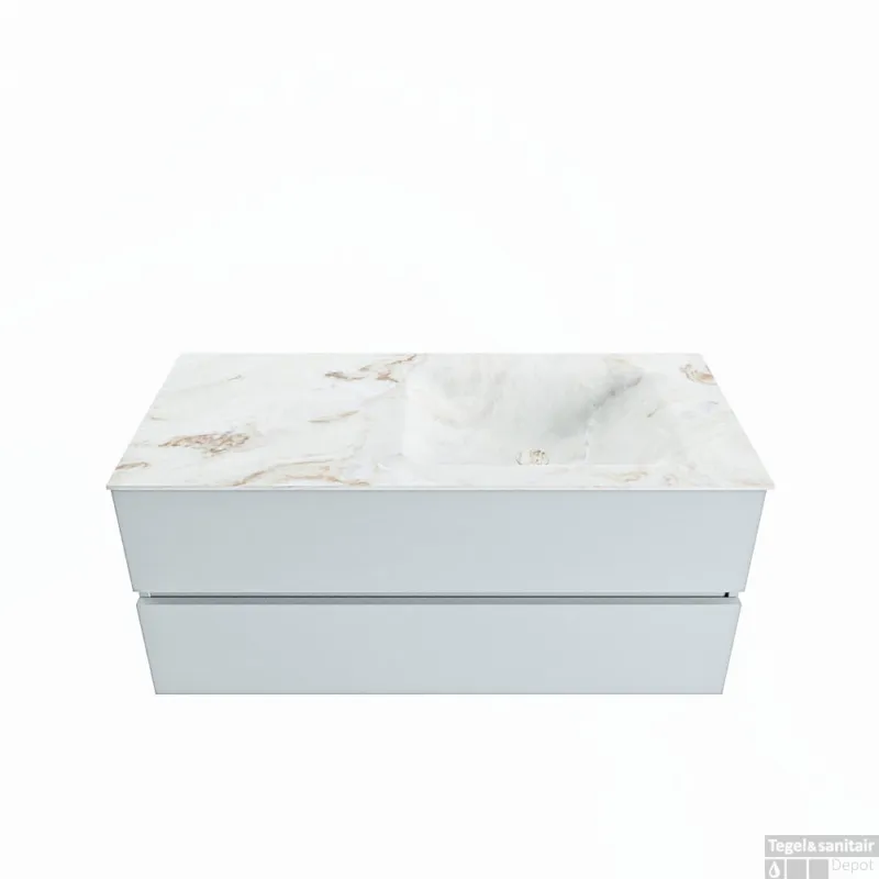 Finale Uitverkoop MONDIAZ VICA-DLUX 110cm badmeubel onderkast Clay 2 lades. Inbouw wastafel CLOUD rechts 1 kraangat, kleur Frappe.