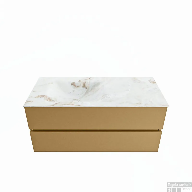 MONDIAZ VICA-DLUX 110cm badmeubel onderkast Oro 2 lades. Inbouw wastafel CLOUD links zonder kraangat, kleur Frappe. Premium