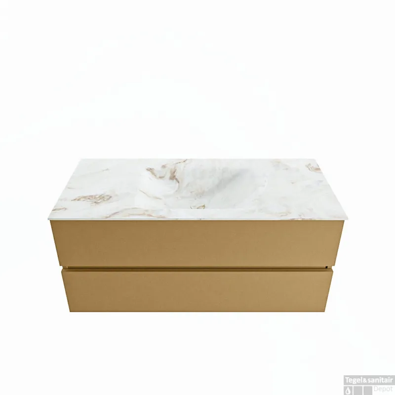 MONDIAZ VICA-DLUX 110cm badmeubel onderkast Oro 2 lades. Inbouw wastafel CLOUD midden 1 kraangat, kleur Frappe. Speciale Aanbieding