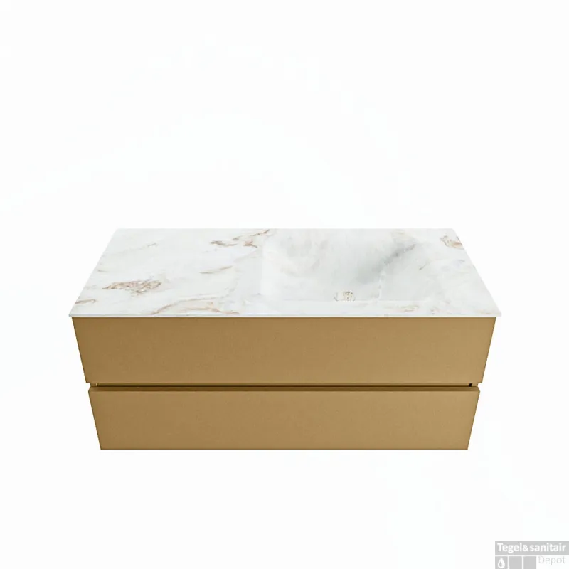 MONDIAZ VICA-DLUX 110cm badmeubel onderkast Oro 2 lades. Inbouw wastafel CLOUD rechts 1 kraangat, kleur Frappe. Koopje