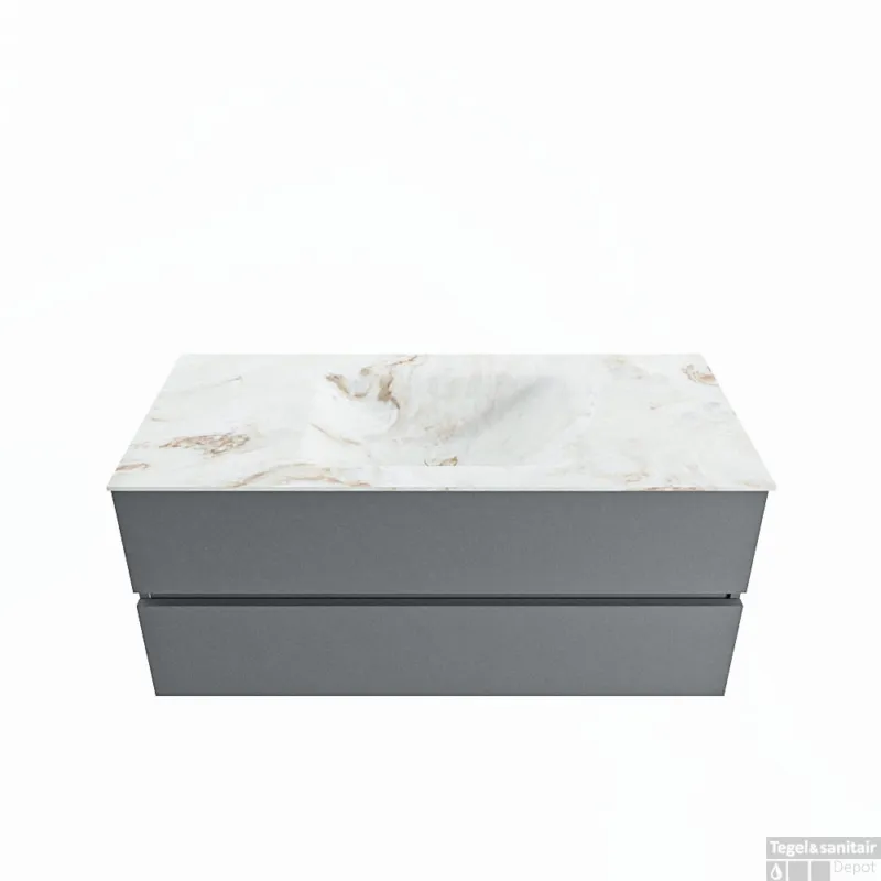 MONDIAZ VICA-DLUX 110cm badmeubel onderkast Plata 2 lades. Inbouw wastafel CLOUD midden zonder kraangat, kleur Frappe. Voordeelprijs