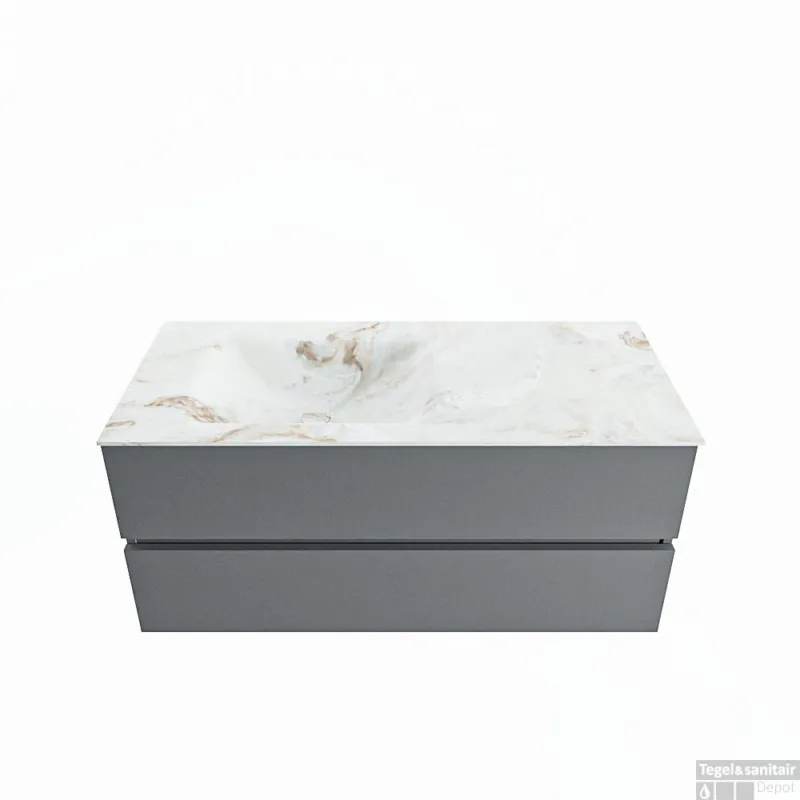 MONDIAZ VICA-DLUX 110cm badmeubel onderkast Plata 2 lades. Inbouw wastafel CLOUD links zonder kraangat, kleur Frappe. Snelle Levering