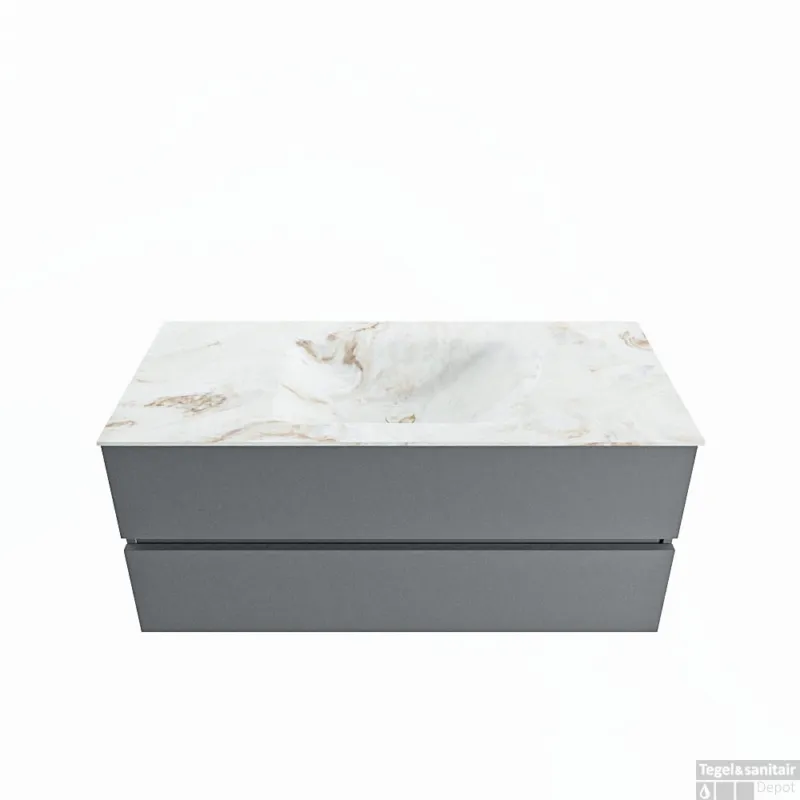 MONDIAZ VICA-DLUX 110cm badmeubel onderkast Plata 2 lades. Inbouw wastafel CLOUD midden 1 kraangat, kleur Frappe. Snelle Levering