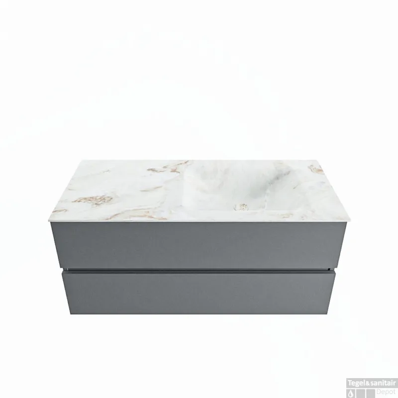 MONDIAZ VICA-DLUX 110cm badmeubel onderkast Plata 2 lades. Inbouw wastafel CLOUD rechts 1 kraangat, kleur Frappe. Direct Verzonden