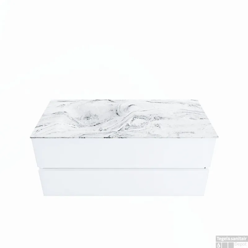 MONDIAZ VICA-DLUX 110cm badmeubel onderkast Talc 2 lades. Inbouw wastafel CLOUD links zonder kraangat, kleur Glace. Populair