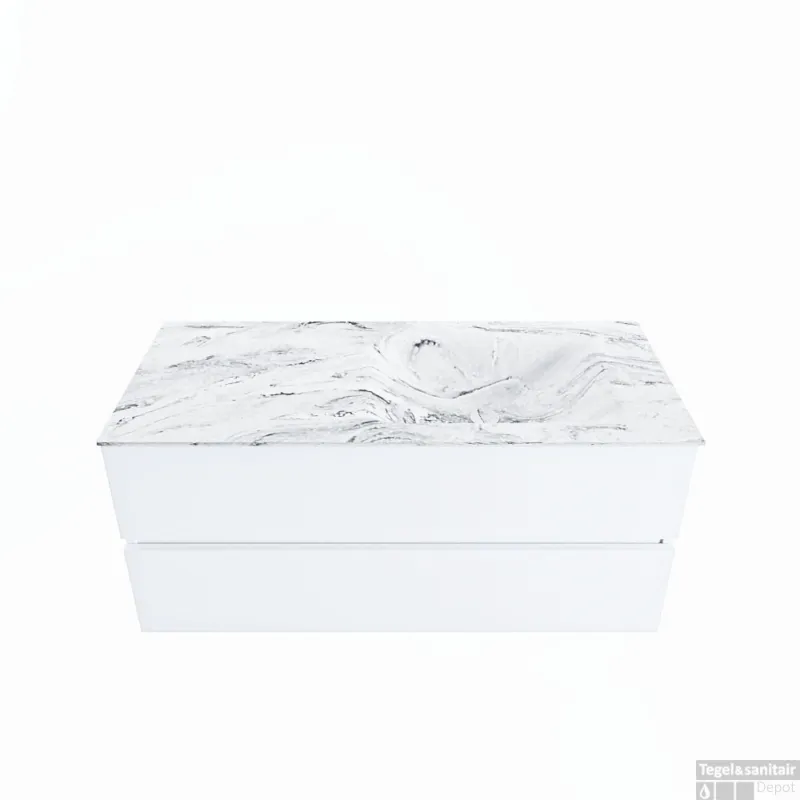 MONDIAZ VICA-DLUX 110cm badmeubel onderkast Talc 2 lades. Inbouw wastafel CLOUD rechts zonder kraangat, kleur Glace. Bestseller