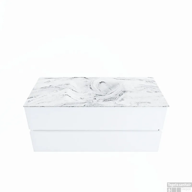 MONDIAZ VICA-DLUX 110cm badmeubel onderkast Talc 2 lades. Inbouw wastafel CLOUD midden 1 kraangat, kleur Glace. Alleen Vandaag